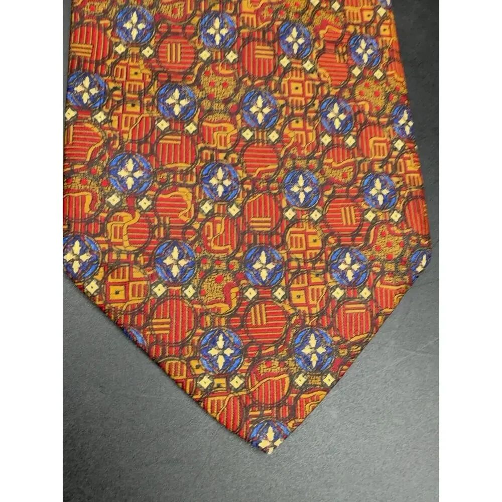 Robert Talbott Best of Class Silk Tie Red Gold Blue Geometric 59in USA Made